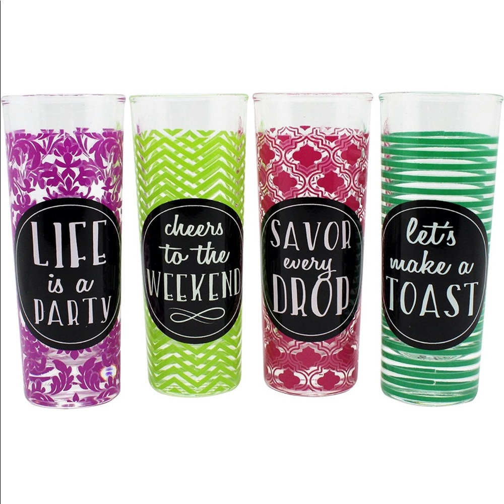 New in Box Novelty Tall Shooter Shot Glasses 2 oz Set of 4- Girl’s Night Out